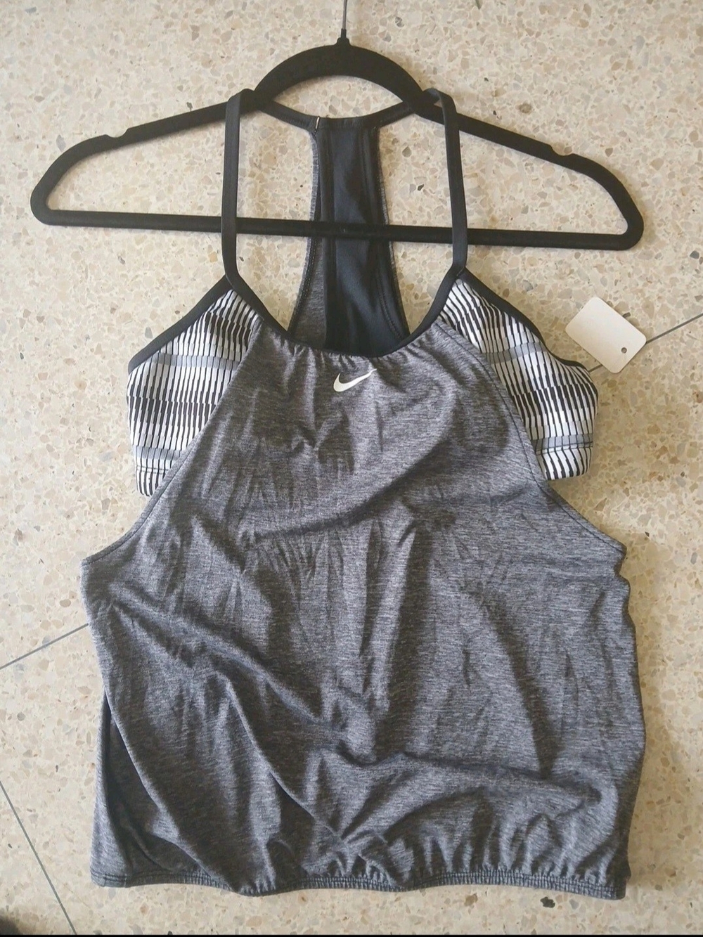 Nike Gray & Black Stripe Layered Tankini Top
